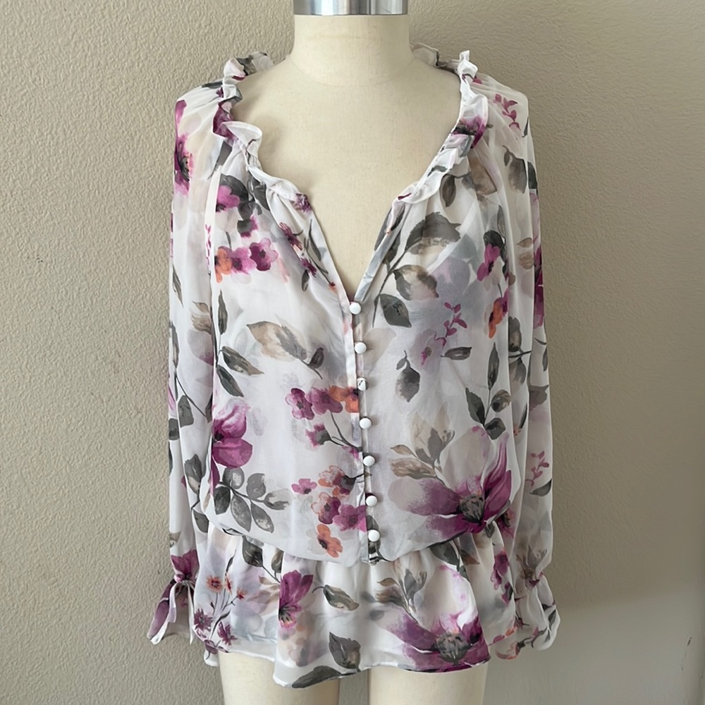 White House Black Market Floral Blouse Size 12